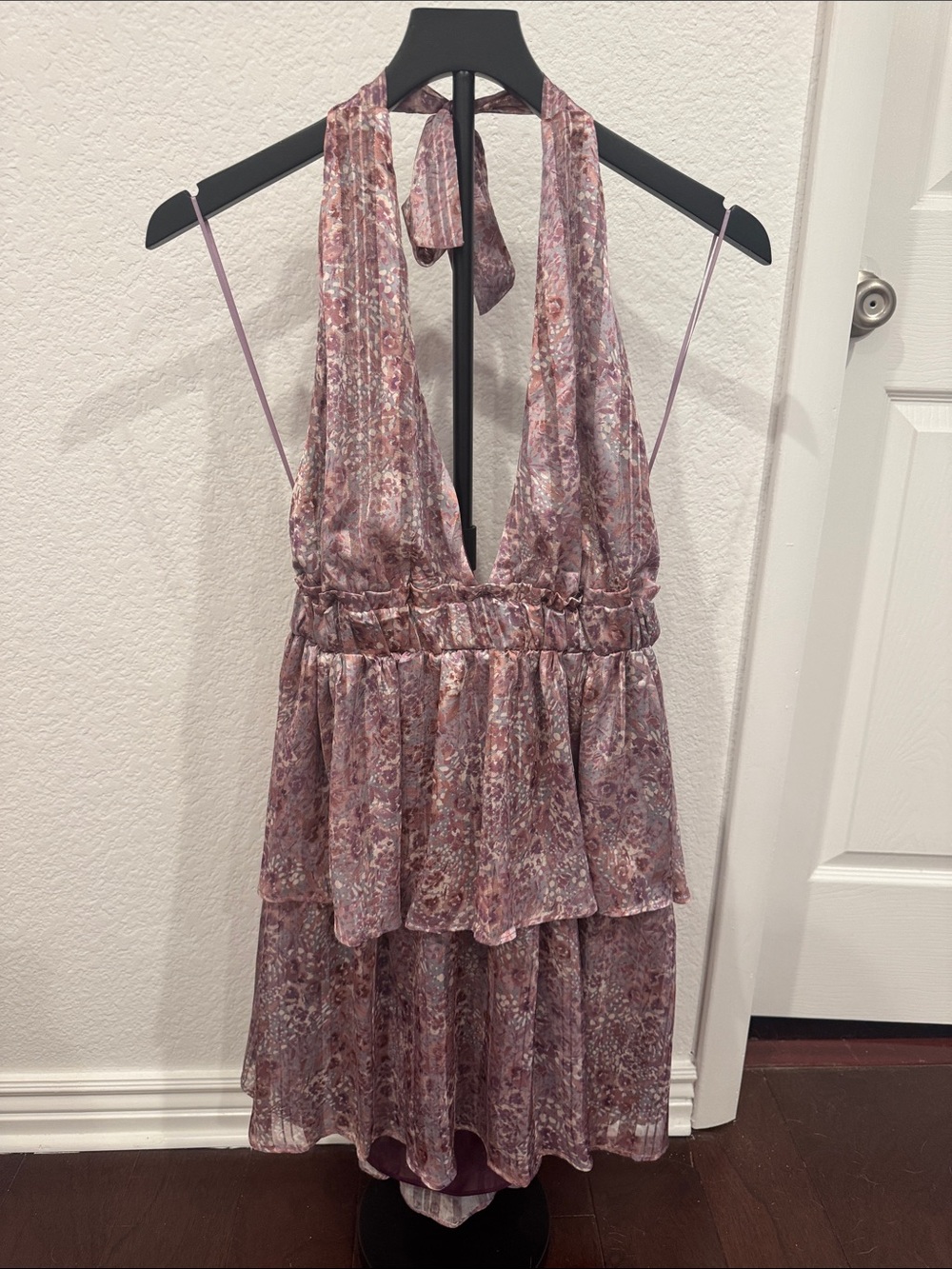 Meet Me in Santorini Floral Halter Mini Dress (Lilac)